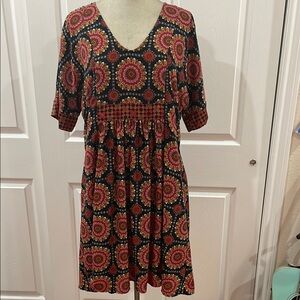 Uncle Frank Black Paisley Dress with Red and Gold Accents
